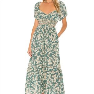 Free People Teal Green and Cream Floral Maxi Dress